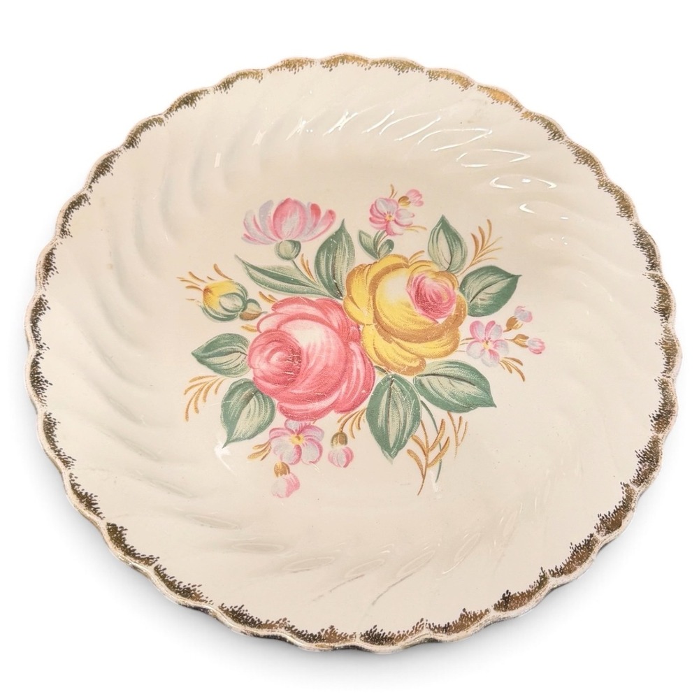 Royal China Inc Quban Royal June Rose 10.5 Dinner Plate 22K Gold Trim 1940s